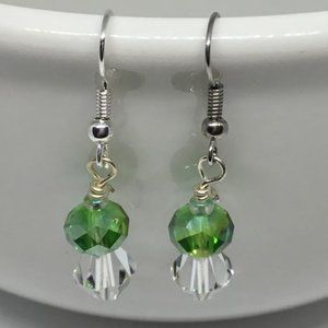 Round Green & Clear Crystal Earrings